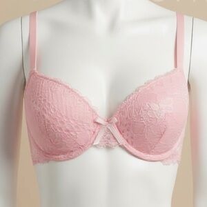 NWT Mamia Strapless Lace Demi Bra 40C Pink | Underwire w/ Removable Straps